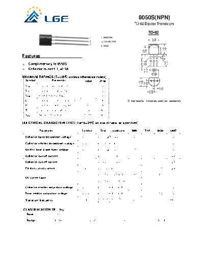 LGE 8050s to-92  . Electronic Components Datasheets Active components Transistors LGE 8050s_to-92.pdf