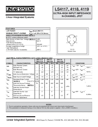 Linear Systems ls4117 ls4118 ls4119  . Electronic Components Datasheets Active components Transistors Linear Systems ls4117_ls4118_ls4119.pdf