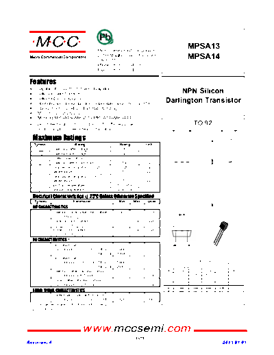 MCC mpsa13 mpsa14 to-92  . Electronic Components Datasheets Active components Transistors MCC mpsa13_mpsa14_to-92.pdf