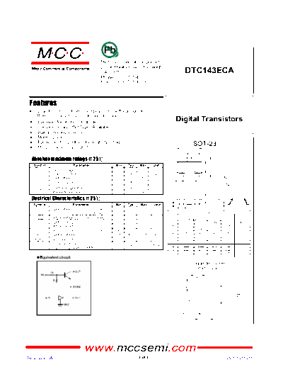 MCC dtc143eca sot-23  . Electronic Components Datasheets Active components Transistors MCC dtc143eca_sot-23.pdf