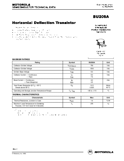Motorola bu208are  . Electronic Components Datasheets Active components Transistors Motorola bu208are.pdf