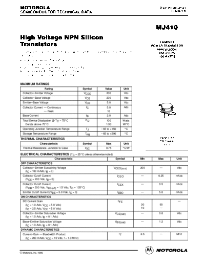 Motorola mj410rev  . Electronic Components Datasheets Active components Transistors Motorola mj410rev.pdf