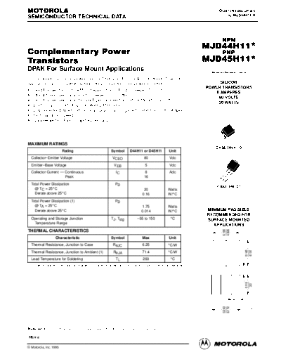 Motorola mjd44h11 mjd45h11  . Electronic Components Datasheets Active components Transistors Motorola mjd44h11_mjd45h11.pdf