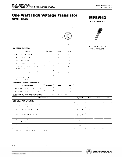 Motorola mpsw42re  . Electronic Components Datasheets Active components Transistors Motorola mpsw42re.pdf