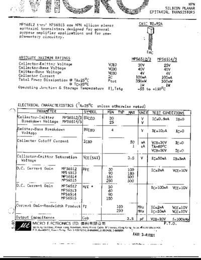 MicroElectronics mps6512 mps6515  . Electronic Components Datasheets Active components Transistors MicroElectronics mps6512_mps6515.pdf