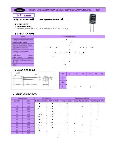 Xunda [non-polar radial] NR Series  . Electronic Components Datasheets Passive components capacitors Xunda Xunda [non-polar radial] NR Series.pdf