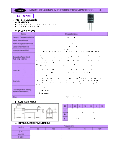 Xunda [radial thru-hole] LL Series  . Electronic Components Datasheets Passive components capacitors Xunda Xunda [radial thru-hole] LL Series.pdf