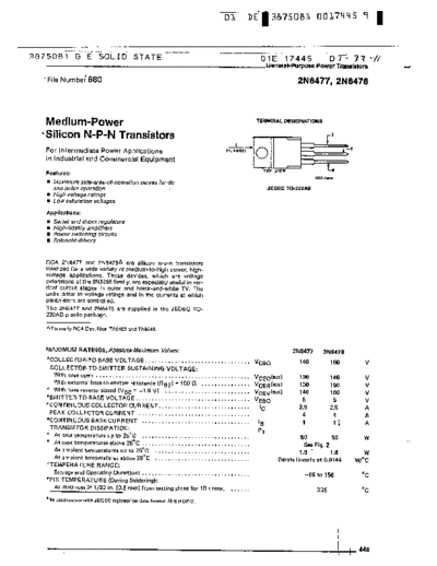 NO 2n6477  . Electronic Components Datasheets Active components Transistors NO 2n6477.pdf