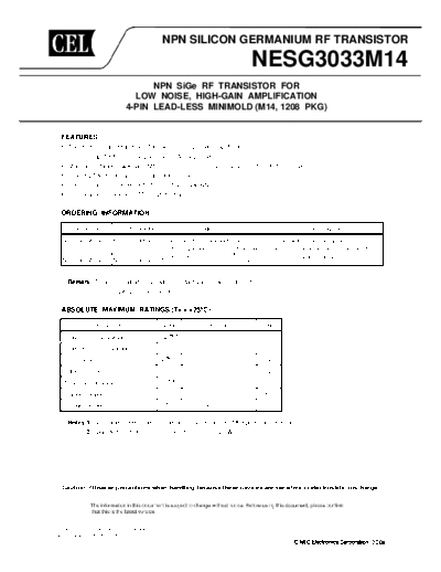 NEC nesg3033m14  . Electronic Components Datasheets Active components Transistors NEC nesg3033m14.pdf