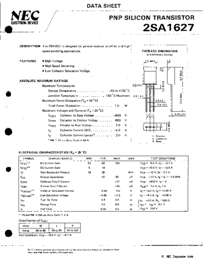 NEC 2sa1627  . Electronic Components Datasheets Active components Transistors NEC 2sa1627.pdf