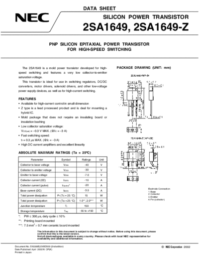 NEC 2sa1649 2sa1649-z  . Electronic Components Datasheets Active components Transistors NEC 2sa1649_2sa1649-z.pdf