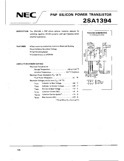 NEC 2sa1394  . Electronic Components Datasheets Active components Transistors NEC 2sa1394.pdf