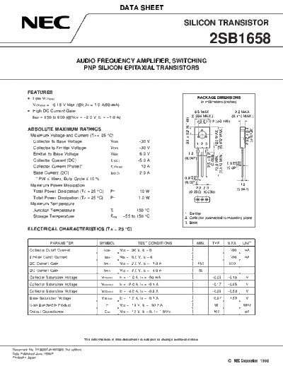 NEC 2sb1658  . Electronic Components Datasheets Active components Transistors NEC 2sb1658.pdf