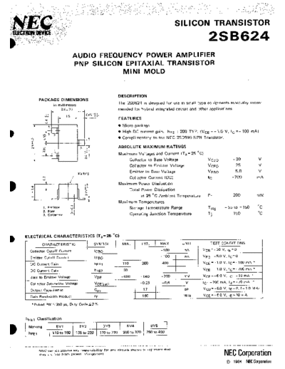 NEC 2sb624  . Electronic Components Datasheets Active components Transistors NEC 2sb624.pdf