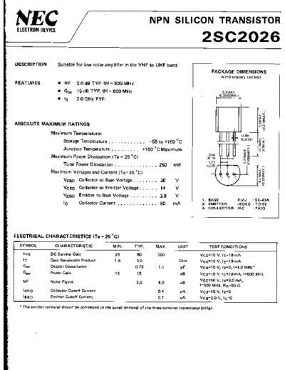 NEC 2sc2026  . Electronic Components Datasheets Active components Transistors NEC 2sc2026.pdf