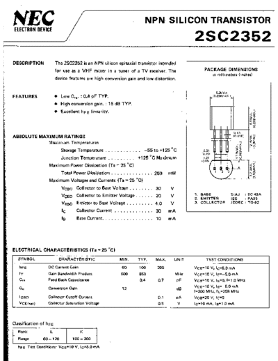 NEC 2sc2352  . Electronic Components Datasheets Active components Transistors NEC 2sc2352.pdf