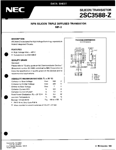 NEC 2sc3588-z  . Electronic Components Datasheets Active components Transistors NEC 2sc3588-z.pdf