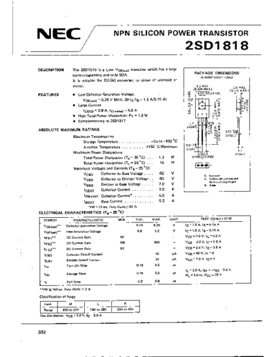 NEC 2sd1818  . Electronic Components Datasheets Active components Transistors NEC 2sd1818.pdf