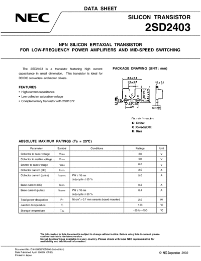 . Electronic Components Datasheets 2sd2403  . Electronic Components Datasheets Active components Transistors NEC 2sd2403.pdf