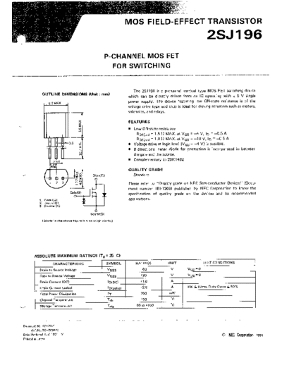 NEC 2sj196  . Electronic Components Datasheets Active components Transistors NEC 2sj196.pdf
