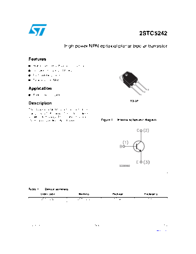 ST 2stc5242  . Electronic Components Datasheets Active components Transistors ST 2stc5242.pdf