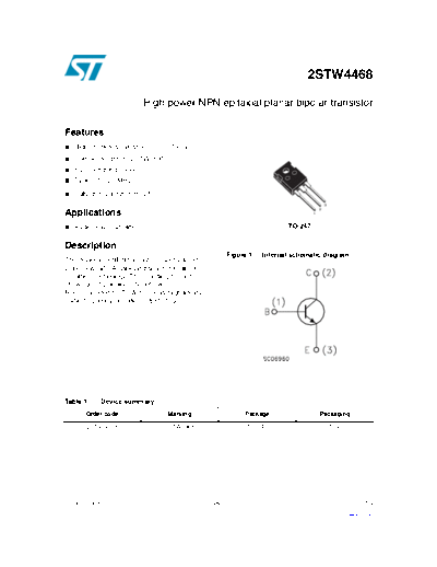 ST 2stw4468  . Electronic Components Datasheets Active components Transistors ST 2stw4468.pdf