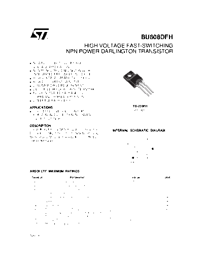 ST bu808dfh  . Electronic Components Datasheets Active components Transistors ST bu808dfh.pdf