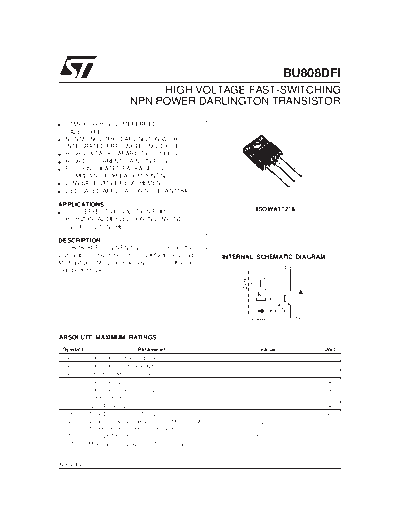 ST bu808dfi  . Electronic Components Datasheets Active components Transistors ST bu808dfi.pdf