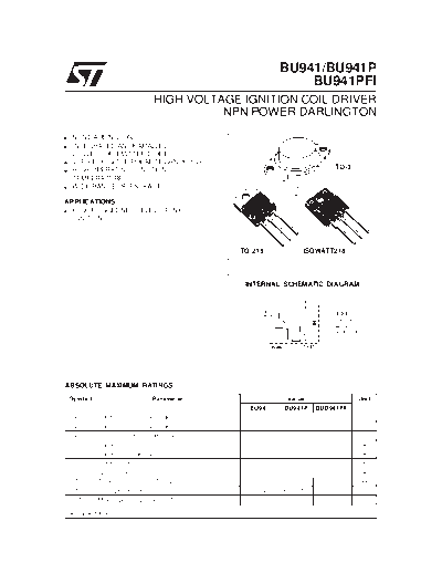 ST bu941  . Electronic Components Datasheets Active components Transistors ST bu941.pdf