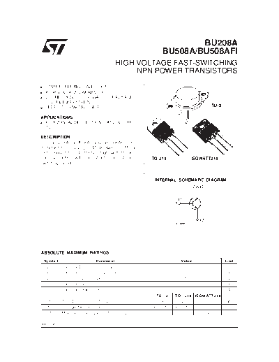 ST bu208a-508a  . Electronic Components Datasheets Active components Transistors ST bu208a-508a.pdf