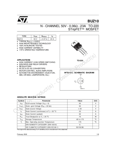 ST buz10  . Electronic Components Datasheets Active components Transistors ST buz10.pdf
