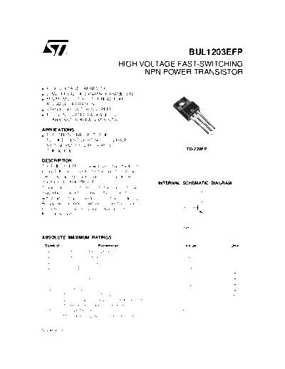 ST bul1203efp  . Electronic Components Datasheets Active components Transistors ST bul1203efp.pdf