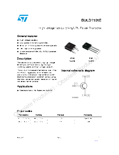 ST buld1101e  . Electronic Components Datasheets Active components Transistors ST buld1101e.pdf