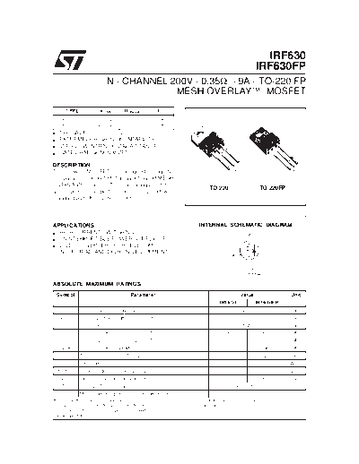 ST irf630  . Electronic Components Datasheets Active components Transistors ST irf630.pdf