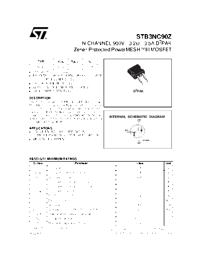 ST stb3nc90z  . Electronic Components Datasheets Active components Transistors ST stb3nc90z.pdf
