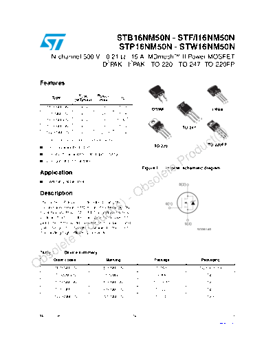 ST b16nm50n  f16nm50n  i16nm50n  p16nm50n  w16nm50n  . Electronic Components Datasheets Active components Transistors ST stb16nm50n_stf16nm50n_sti16nm50n_stp16nm50n_stw16nm50n.pdf