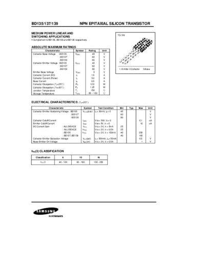 Samsung bd135 bd137 bd139  . Electronic Components Datasheets Active components Transistors Samsung bd135_bd137_bd139.pdf