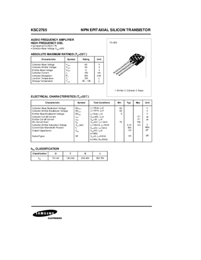 . Electronic Components Datasheets ksc2785  . Electronic Components Datasheets Active components Transistors Samsung ksc2785.pdf