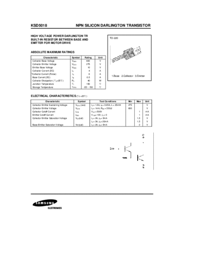 Samsung ksd5018  . Electronic Components Datasheets Active components Transistors Samsung ksd5018.pdf