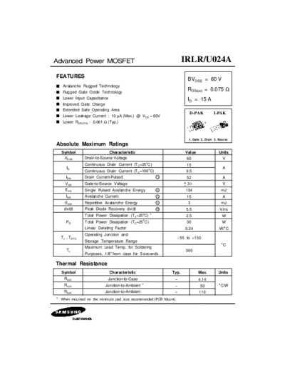 Samsung irlr024a  . Electronic Components Datasheets Active components Transistors Samsung irlr024a.pdf