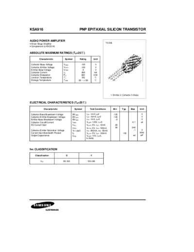 Samsung ksa916  . Electronic Components Datasheets Active components Transistors Samsung ksa916.pdf