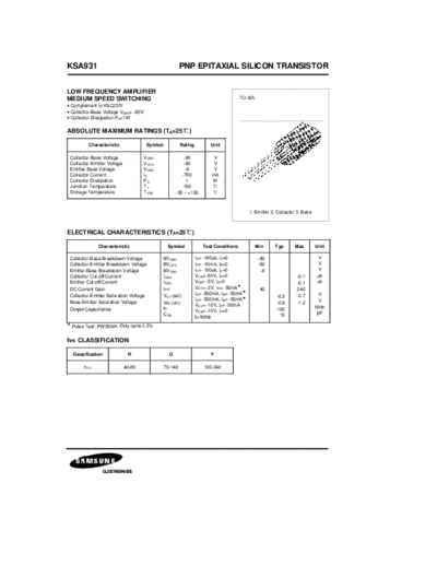 Samsung ksa931  . Electronic Components Datasheets Active components Transistors Samsung ksa931.pdf