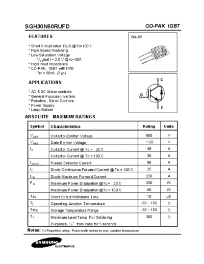 Samsung sgh30n60rufd  . Electronic Components Datasheets Active components Transistors Samsung sgh30n60rufd.pdf