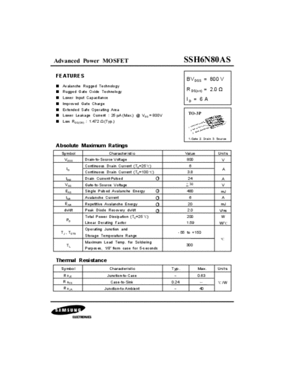 Samsung ssh6n80as  . Electronic Components Datasheets Active components Transistors Samsung ssh6n80as.pdf