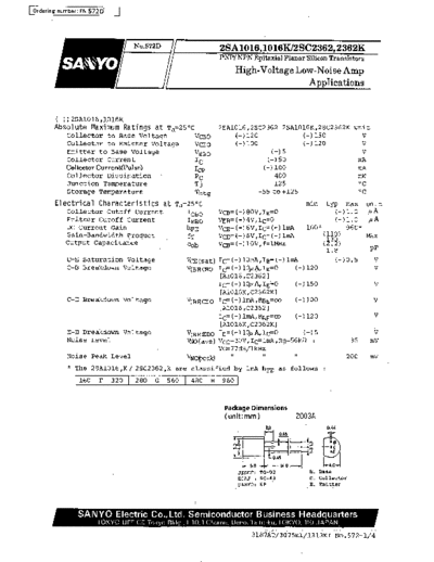 Sanyo 2sa1016  . Electronic Components Datasheets Active components Transistors Sanyo 2sa1016.pdf