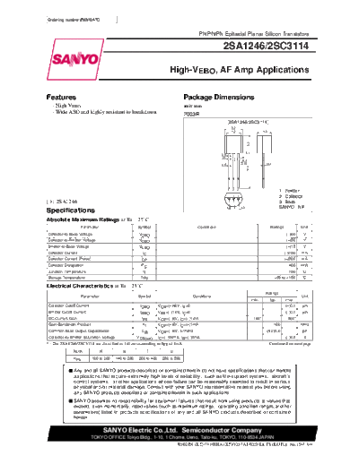 Sanyo 2sa1246 2sc3114  . Electronic Components Datasheets Active components Transistors Sanyo 2sa1246_2sc3114.pdf
