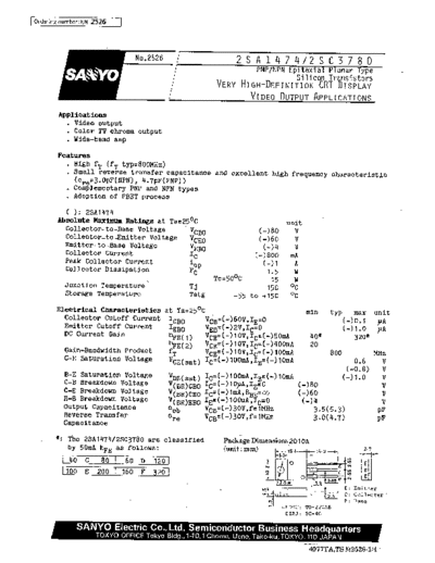 Sanyo 2sa1474  . Electronic Components Datasheets Active components Transistors Sanyo 2sa1474.pdf