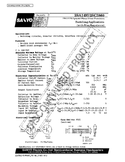 Sanyo 2sa1497  . Electronic Components Datasheets Active components Transistors Sanyo 2sa1497.pdf
