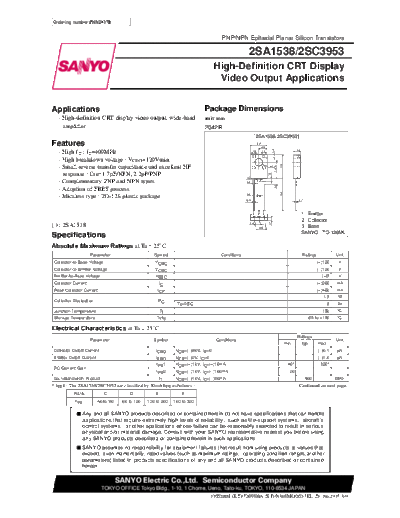 Sanyo 2sa1538  . Electronic Components Datasheets Active components Transistors Sanyo 2sa1538.pdf