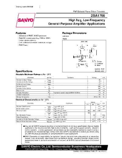 Sanyo 2sa1766  . Electronic Components Datasheets Active components Transistors Sanyo 2sa1766.pdf
